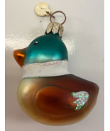 Vintage Department 56 Clock Tag Small Glass Mallard Duck Christmas Ornament - €16,86 EUR