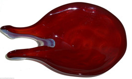 Ruby Red Candy Dish Ash Tray Coin Dot Amberina Handle Murano Style Art Glass - £70.73 GBP