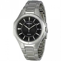 Seiko SGEF61 Men&#39;s Black Dial Date W/R-100M SILVER-TONE Stainless Steel Watch - £72.15 GBP