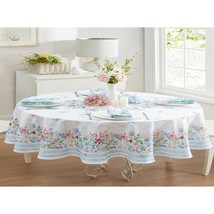 60 X 84 Inch Oval Fabric Tablecloth, Fall Nottingham Garden Blue Pink And Yellow - £36.90 GBP