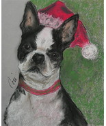 Boston Terrier Dog Art Holiday Christmas Pastel Solomon - £67.94 GBP