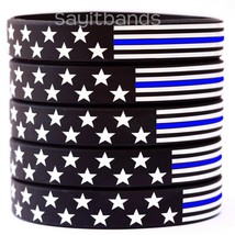 5 US Flag Stars &amp; Stripes Wristbands Featuring Thin Blue Line USA Bracelet Bands - £3.92 GBP