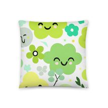 Smiley Face Green Floral Leaves 100% Polyester Basic Pillow Case with The Shape- - £22.81 GBP+