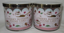 Bath &amp; Body Works 3-wick Scented Candle Set Lot Of 2 Cherry Blossom Pound Cake - £54.65 GBP
