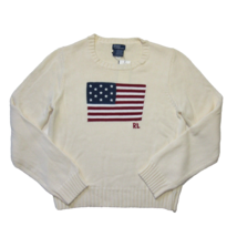 NWT Polo Ralph Lauren Flag Cotton Crewneck in Parchment Cream Sweater L - £231.97 GBP