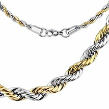 Rope Chain Necklace Two-Tone Gold PVD Silver Stainless Steel 5mm 20-30 inch - £16.47 GBP