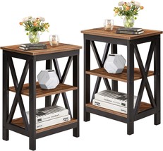 Vecelo Contemporary End Side Tables, 2 Sets Nightstand With 3-Layer, Brown - £75.12 GBP