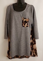 Soft Surroundings Women&#39;s Top Pullover Gray Animal Print 3/4 Sleeves Size L - £31.02 GBP