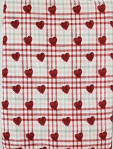 Cotton Fabric Printed Tablecloth 60&quot; Round,Hearts Dobby On White &amp; Red Plaid,Ccl - £19.77 GBP