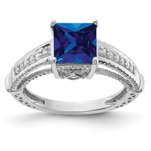 Silver  Lab Created Blue Sapphire and CZ Ring QR6350 - $1,664.00 MXN