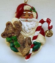 Playful Old Teddy with Santa and Candy Cane Ornament - £15.85 GBP