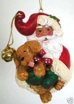 WONDERFUL Young GOLDEN Puppy Dog with Santa Ornament! - £15.92 GBP
