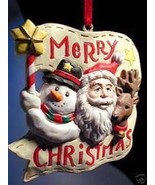 Santa with Snowman Reindeer Christmas Banner Ornament! - $9.99