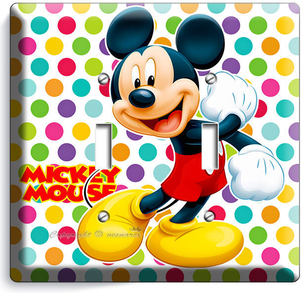 MICKEY MOUSE PASTEL POLKA DOTS DOUBLE LIGHT SWITCH WALL PLATE COVER BABY NURSERY