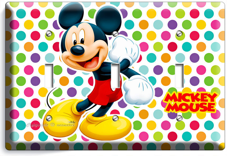 MICKEY MOUSE PASTEL POLKA DOTS TRIPLE LIGHT SWITCH WALL PLATE COVER BABY NURSERY