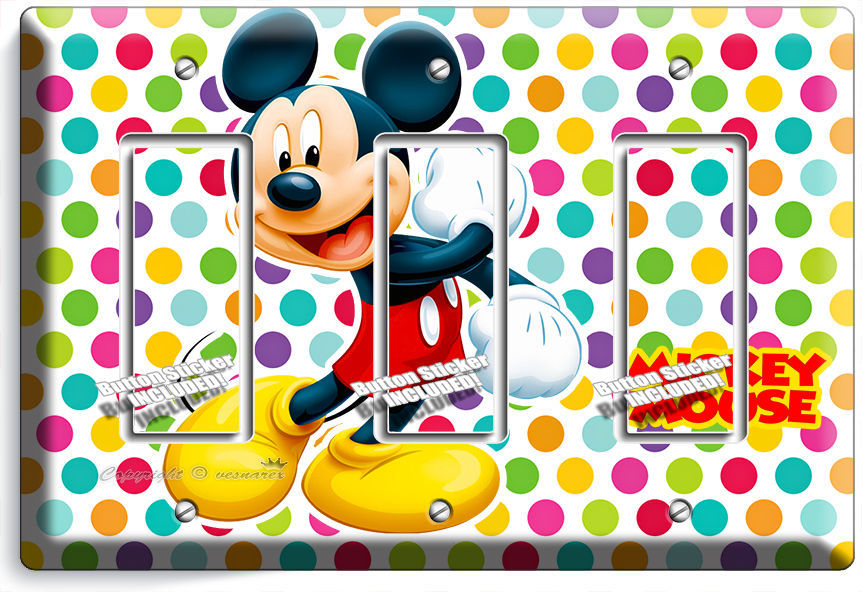 MICKEY MOUSE PASTEL POLKA DOTS TRIPLE GFCI LIGHT SWITCH PLATE COVER BABY NURSERY
