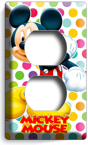 MICKEY MOUSE COLORFUL POLKA DOTS DUPLEX OUTLET WALL PLATE COVER BABY NURSERY ART
