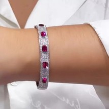 7ct Emerald Cut Ruby &amp; Diamond 14k White Gold Plated 925 Classic Bangle Bracelet - $260.03