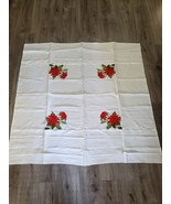 Vintage Christmas Tablecloth Holly Poinsettia Red Green 46x47 Square - $648.51 MXN