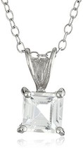 Amazon Collection Sterling Silver 6mm Square-Cut Gemstone Pendant Necklace, 18&quot; - £9.44 GBP
