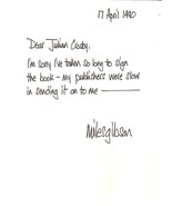 Miles Gibson - hand-written letter  re signing books. UK author - £11.79 GBP