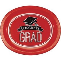 Graduation School Spirit Red 12 Inch Oval Paper Plates 8 Pack Graduation... - $25.99