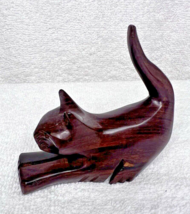 Hand Carved Wood Cat Kitten Stretching Butt Up 3 1/2 Inch Amazing details - £14.88 GBP