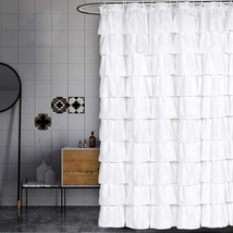 White Shower Curtain Fabric/Ruffle for Bathroom,70In Long - £24.31 GBP