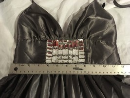 Womens Caché Silver Gray 2 Back Zipper Bejeweled Spaghetti Strap Dress - £18.81 GBP