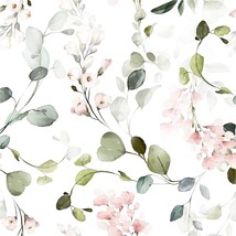 Removable Watercolor Boho Fresh Green Leaves Textured Peel And Stick Wallpaper - £28.76 GBP