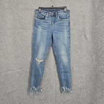 Blank NYC Womans Jeans 28 Blue Distressed Mid Rise Cropped Chewed Hem Me... - £10.63 GBP