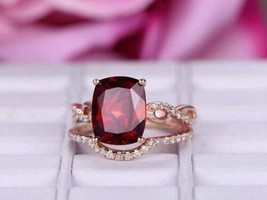 2.55Ct Cushion Cut Red Ruby Engagement Bridal Ring Set Sterling Silver 925 - £117.73 GBP