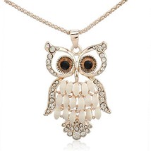 YARUIE-Jewelry Rhinestone Owl Pendant Long Alloy Chain Sweater Necklace - £8.72 GBP