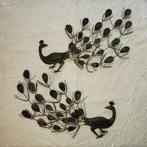 Vtg Peacock Wall Hanging Art Metal Pair Faux Copper Mid Century 1970s Ho... - $658.93 MXN