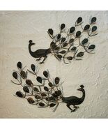 Vtg Peacock Wall Hanging Art Metal Pair Faux Copper Mid Century 1970s Ho... - $35.50