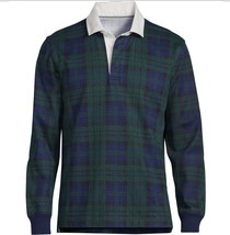 ️Lands End Mens M Tall Evergreen Blackwatch Plaid Indian Cotton Rugby Shirt - $48.51