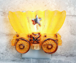 Rustic Western Cowboy Vintage Wheeled Wagon Wall Plug In LED Night Light - $16.99