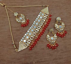 Beautiful Kundan Pearl Earrings Necklace Choker Women Girl Ethnic Jewelry Set - £21.65 GBP