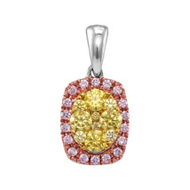 14k White Gold Womens Round Yellow Pink Diamond Oval Frame Cluster Pendant 3/4 - £1,015.31 GBP