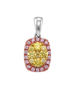 14k White Gold Womens Round Yellow Pink Diamond Oval Frame Cluster Penda... - £1,015.50 GBP