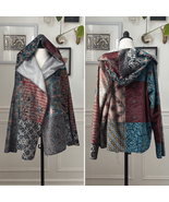 Johnny Was Catall Silky Sherpa Biya Hooded Jacket Patchwork Open Front $... - $157.83 CAD