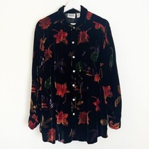 Vintage Chico&#39;s Design Black Velvet Fall Autumn Leaves Button Up Y2K Siz... - £28.84 GBP