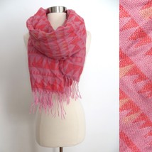 Pink geometric tribal southwestern western boho oversize knit fringe scarf wrap - £6.26 GBP