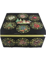 Vintage Huntley &amp; Palmers England Biscuit Tin Litho Golden Snowflakes Xmas Black - £116.56 GBP