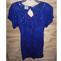 Women's Stenay Beaded Blue Dress VTG Cocktail Glam Retro Formal 8 Silk - $25.20