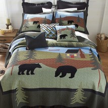 Donna Sharp Bear Lake Quilted Cotton Queen 3-Piece Quilt Set Rustic Lodge Cabin - £303.88 GBP