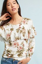 New Anthropologie Floral Ruffled Pullover by Harlyn $118 Size Small Long Sleeve - £41.11 GBP