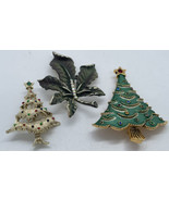 Vintage Mid-Century BSK Rhinestone Leaf Brooch &amp; Gerry Christmas tree pin - £12.86 GBP