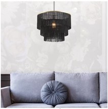 Globe Electric Willow Matte Gold Pendant Light with Black Fabric Fringe Shade - £44.13 GBP