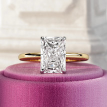 Lab Grown 2 Ct E VVS2 Radiant Cut Diamond Low Profile Solitaire Ring in ... - $1,450.00